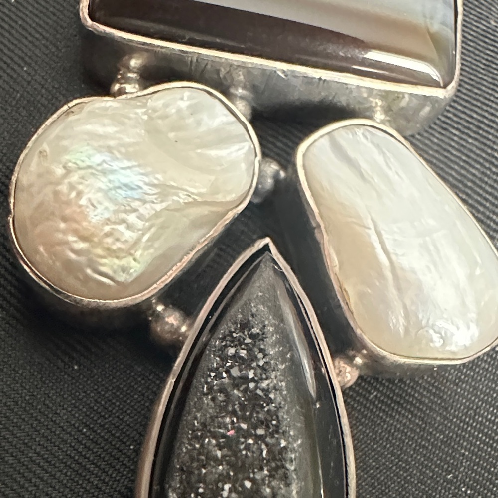 Artisan 925 Sterling Silver 925 Multi Stone Statement Pendant Boho - Picture 4 of 10